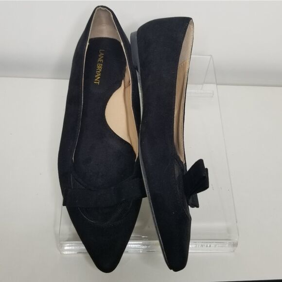 Lane Bryant Black Illusion Bow Flat Women 8W Ballet Faux Suede Flat  Pointed Toe - Picture 12 of 13